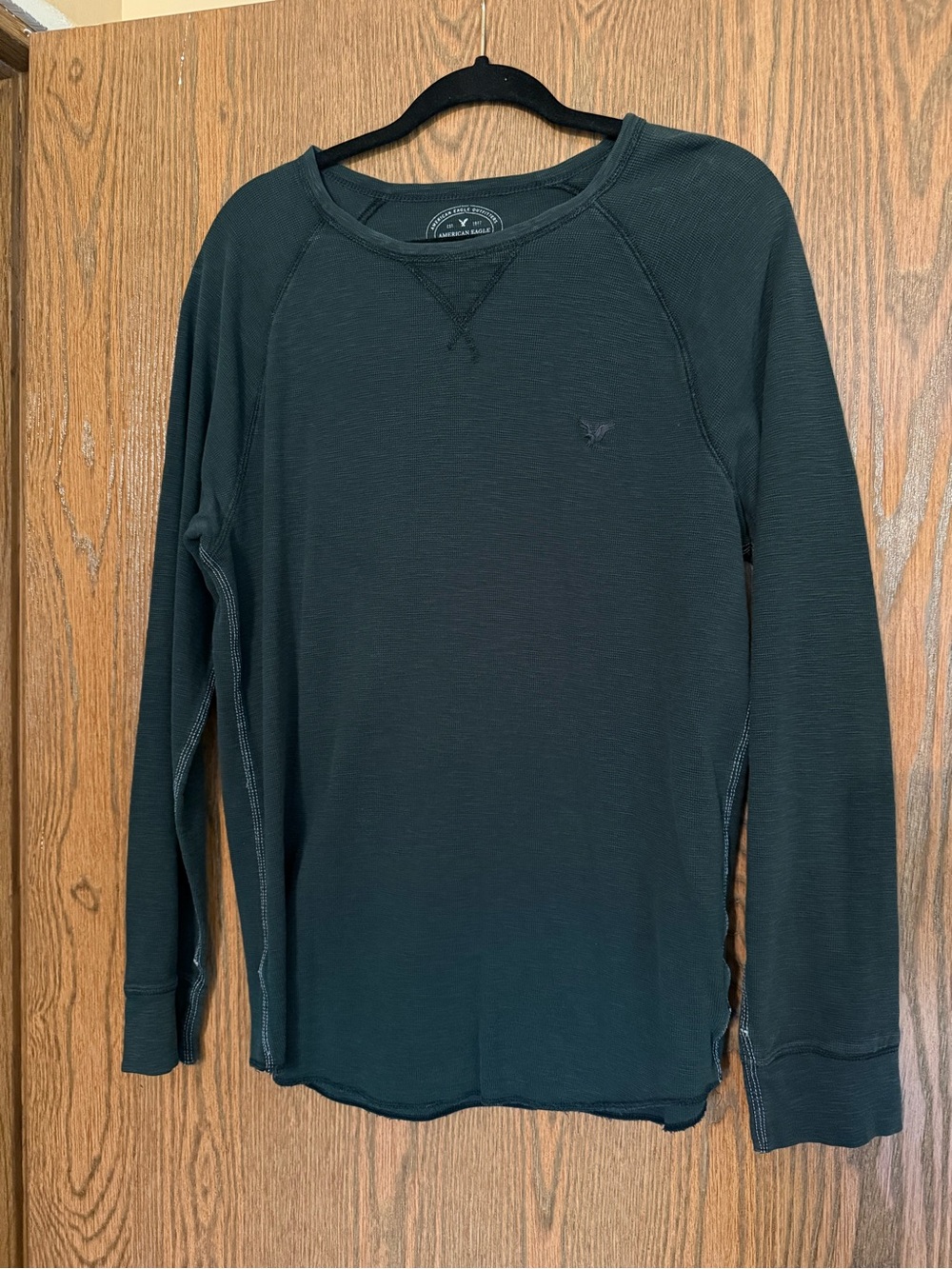 American Eagle Outfitters Long Sleeve Waffle Crew - Forest Green